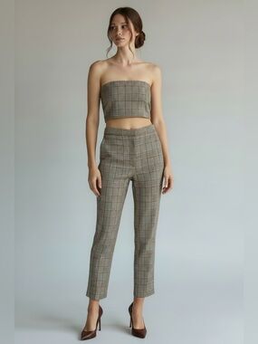 Sandro Stainy crop checked woven pants Plaid quiet luxury old money minimal 34